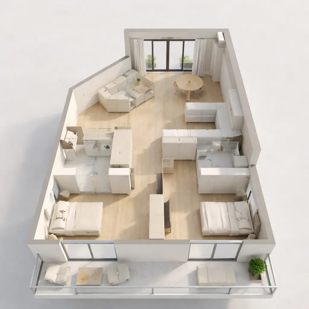 Plan 3D de l'appartement — 100 m², 2 chambres en suite