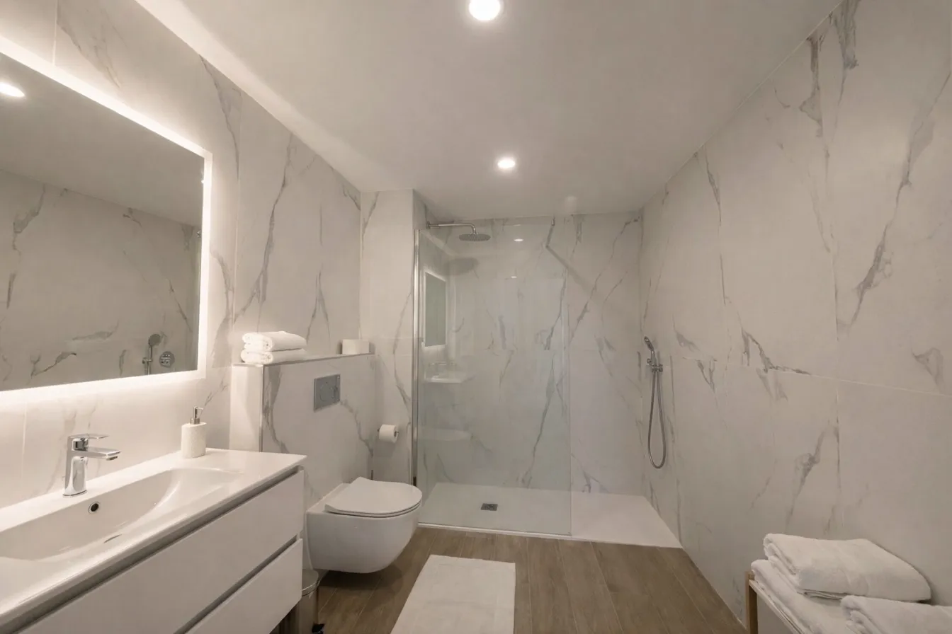 Salle de bain effet marbre Carrare